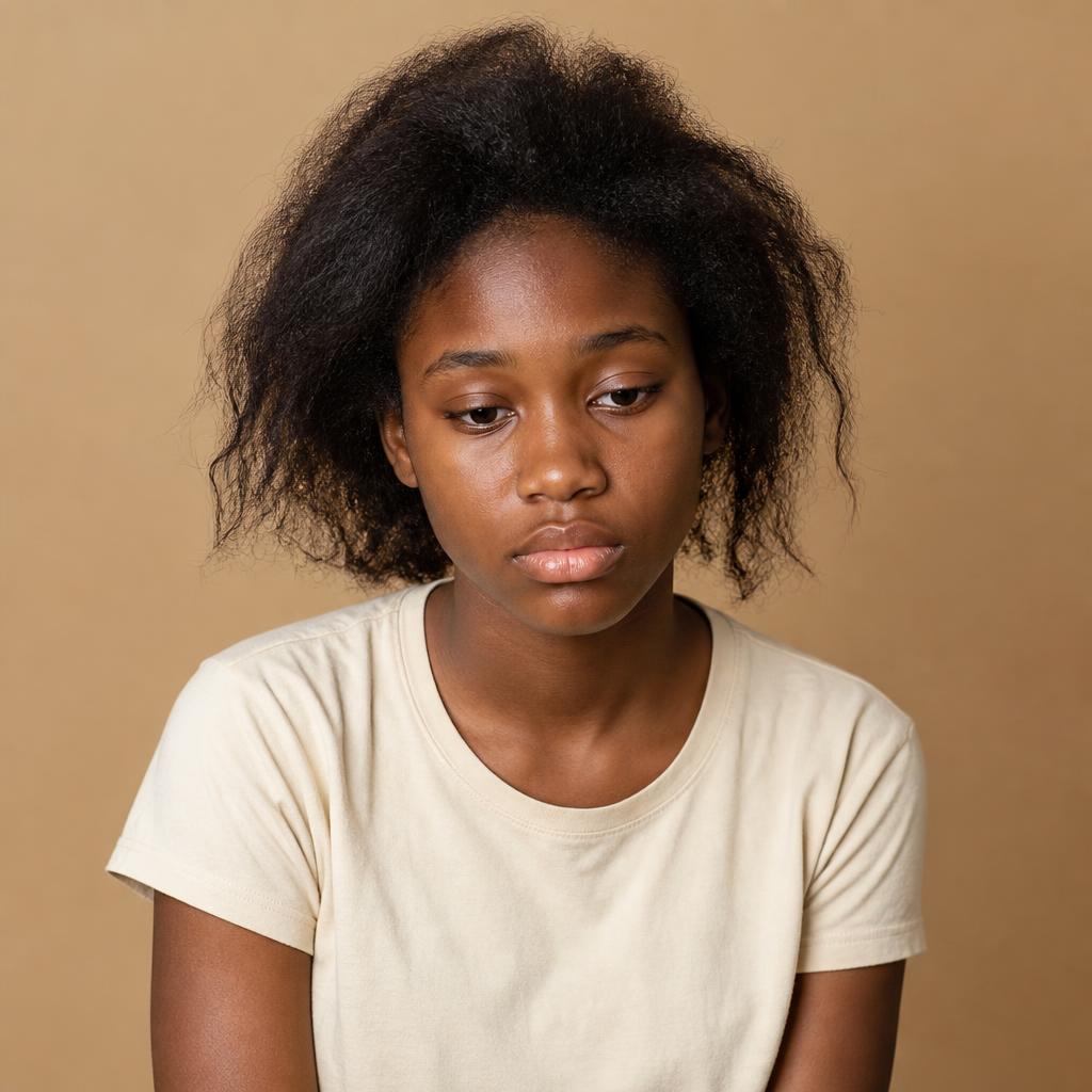 Before culturally affirming haircare — a teenage girl with unkempt, matted natural hair